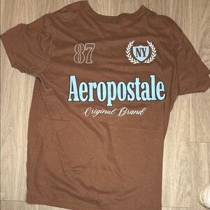 Aeropostale Chestnut Tee with Blue and White Print